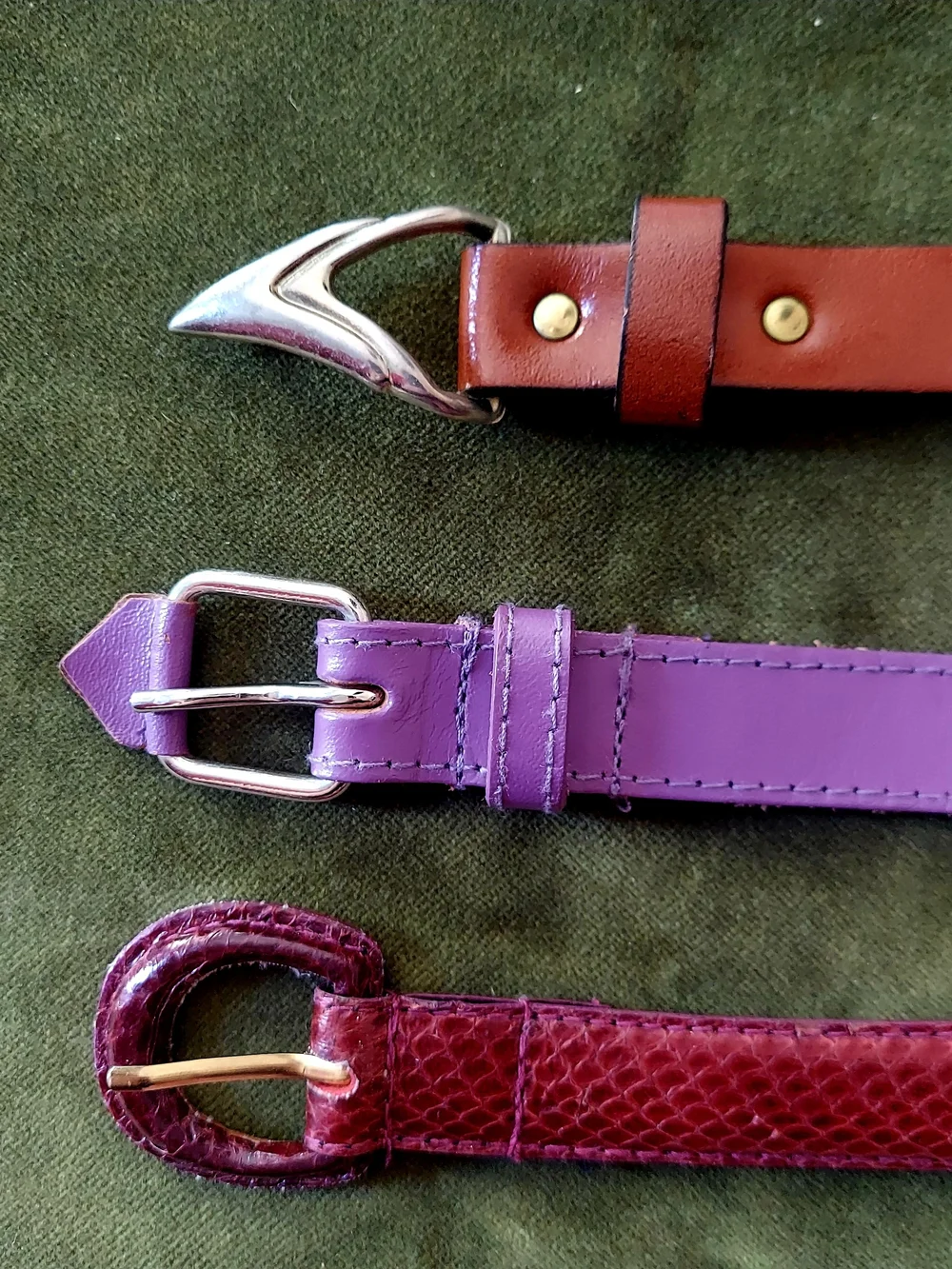 Lot Of 3 70's/80's Vintage Colorful Skinny Belts - Snake Skin, Leather